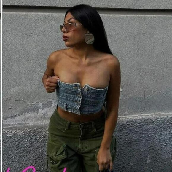 ZARA TRE DENIM BANDEAU TOP - Picture 3 of 5